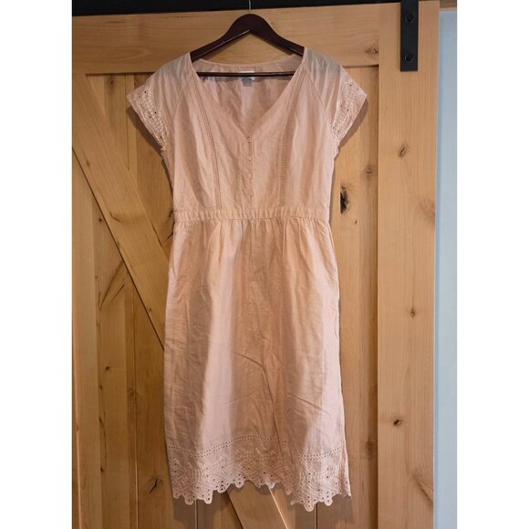 Old Navy Boho Embroidered Eyelet Cotton Midi Dress Size M Pink Blushin up - Picture 1 of 16